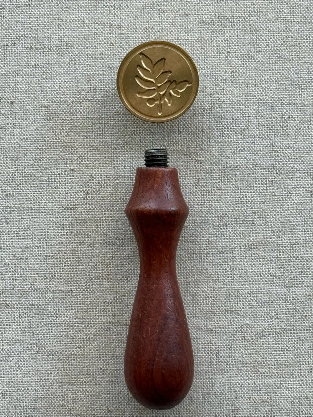 Brass Leaf Wax Seal Stamp with Dark Brown Wood Handle
